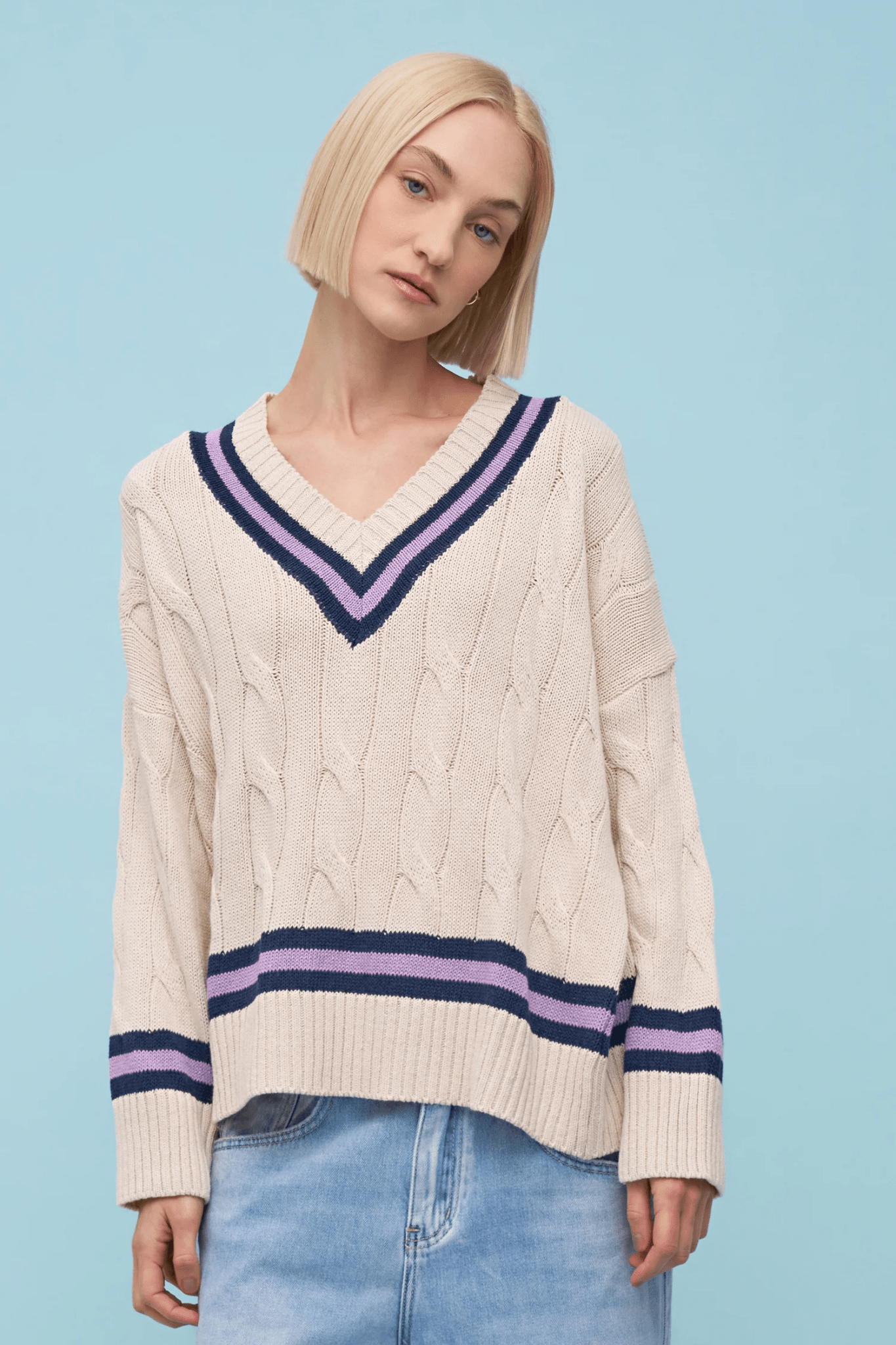 Vittoria V Neck Sweater - Navy - Blue Sky Fashions & Lingerie