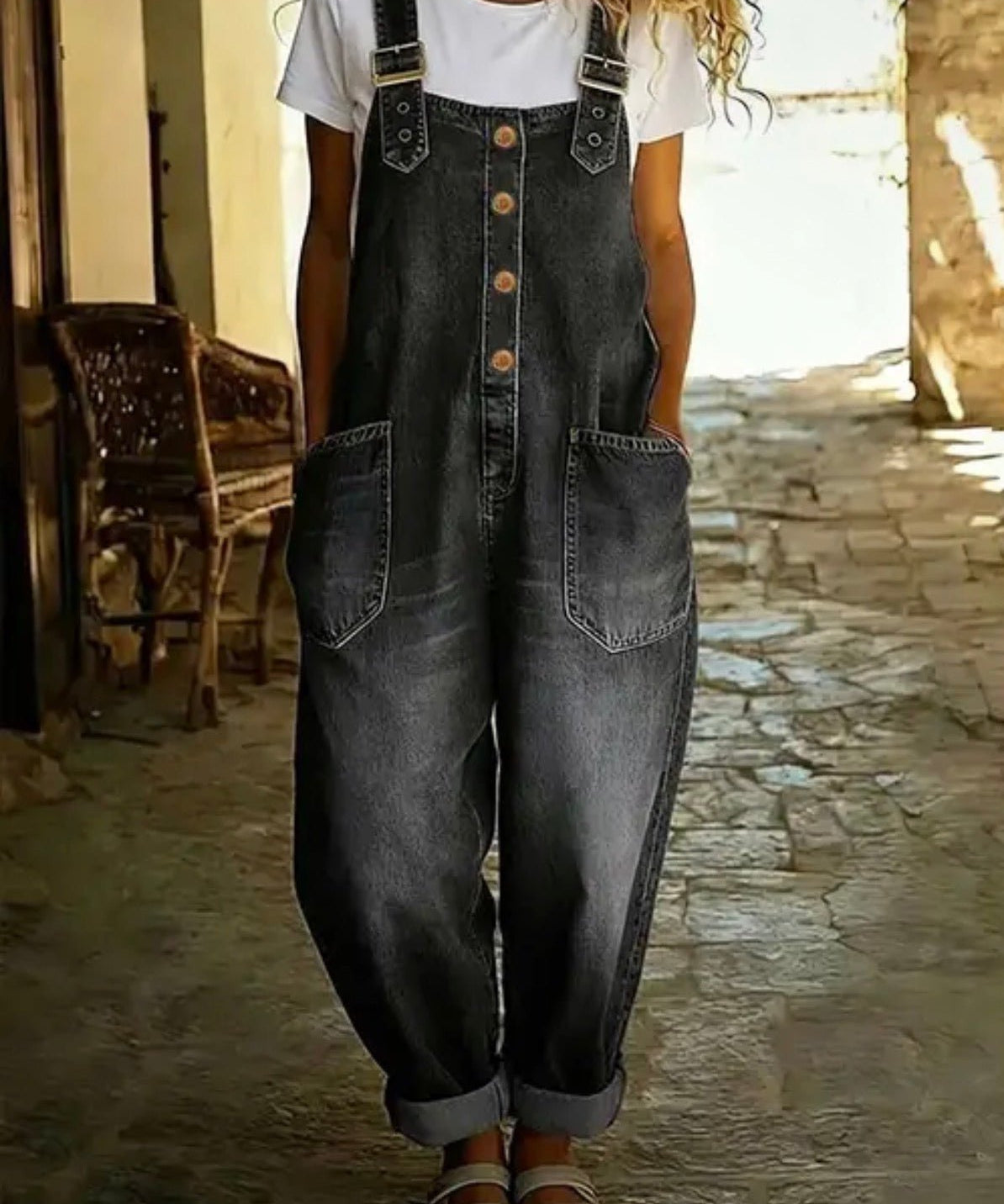 Washed Denim Overalls Adjustable Strap Relaxed Fit - Blue Sky Fashions & Lingerie