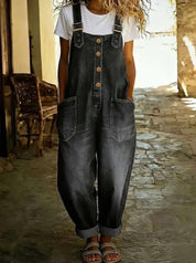 Washed Denim Overalls Adjustable Strap Relaxed Fit - Blue Sky Fashions & Lingerie