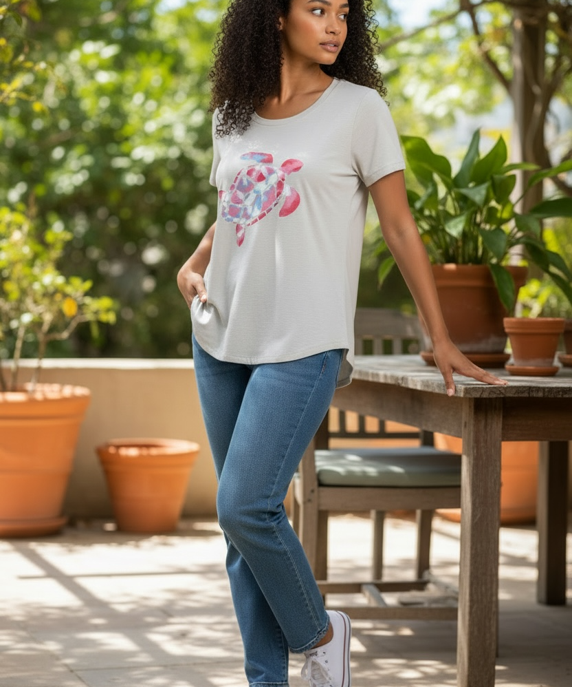 Watercolor Turtle Tee short sleeve - fog - Blue Sky Fashions & Lingerie