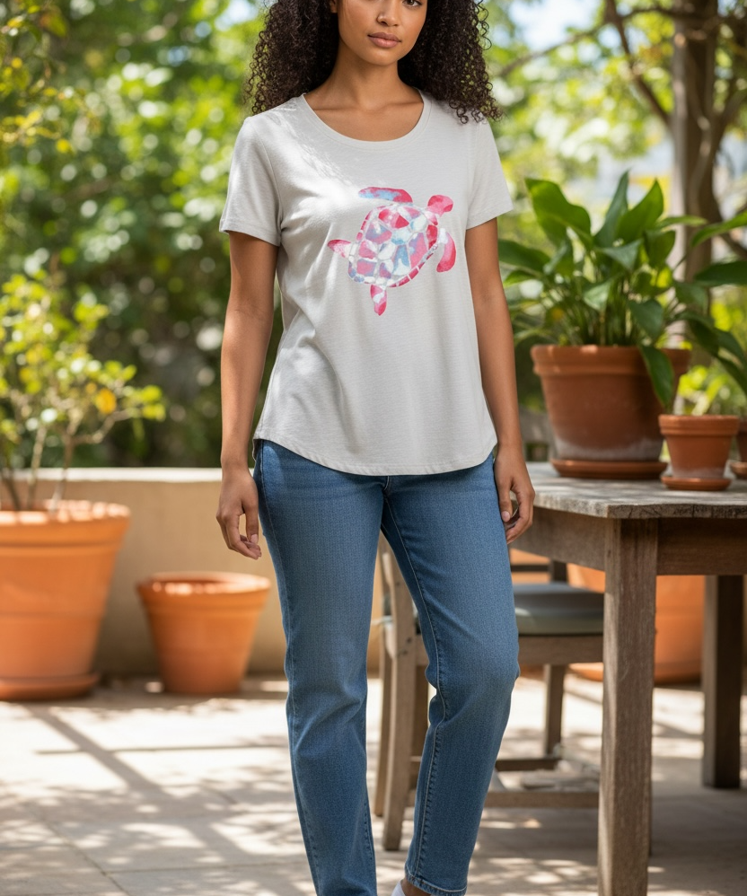 Watercolor Turtle Tee short sleeve - fog - Blue Sky Fashions & Lingerie