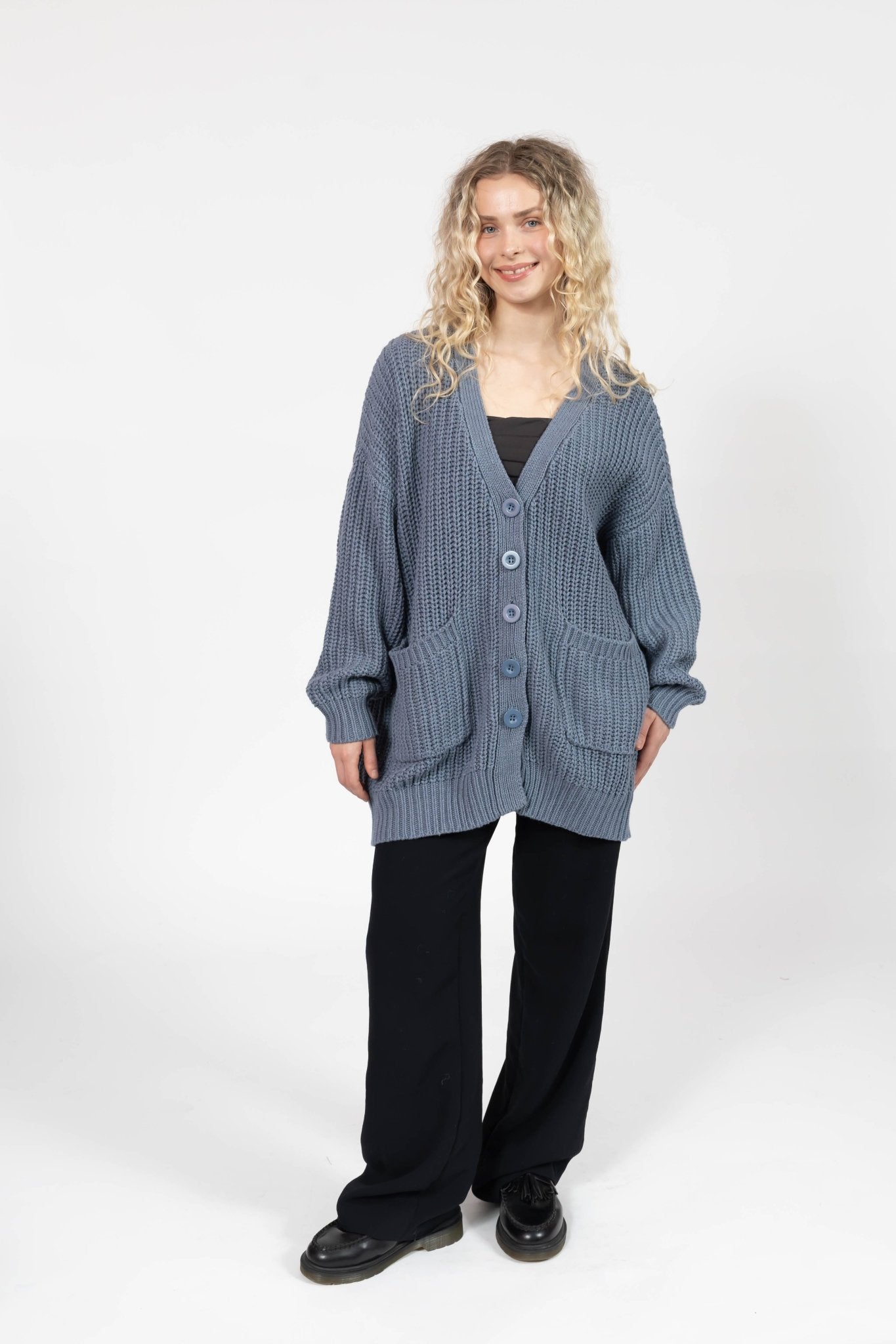 WAVERLY CARDIGAN IN STONE BLUE - Blue Sky Fashions & Lingerie