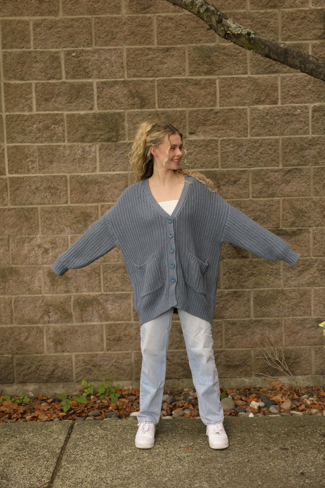 WAVERLY CARDIGAN IN STONE BLUE - Blue Sky Fashions & Lingerie