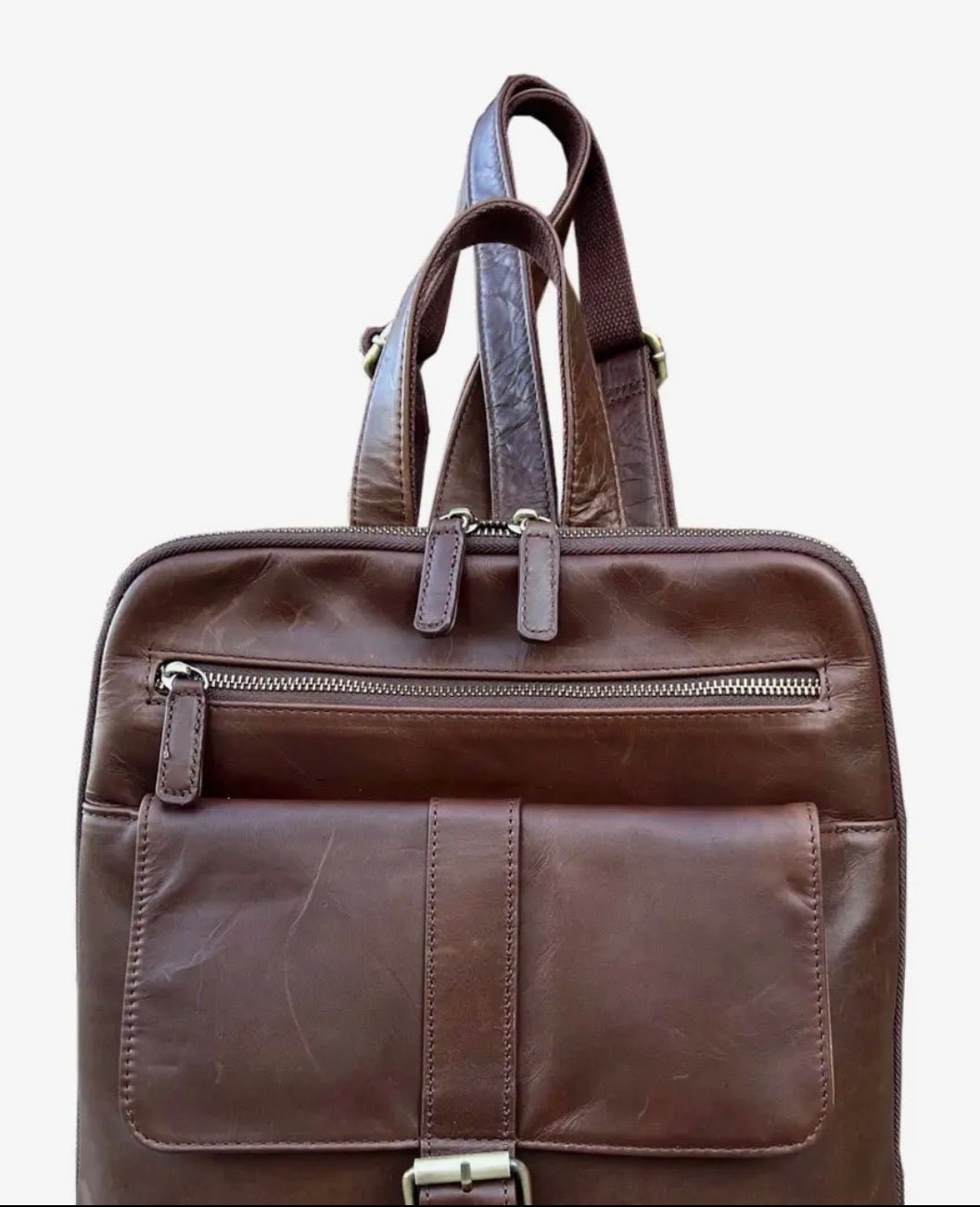 Wax Oil Cowhide Leather Backpack with Adjustable Strap F-9015 - dark brown - Blue Sky Fashions & Lingerie