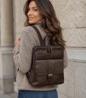 Wax Oil Cowhide Leather Backpack with Adjustable Strap F-9015 - dark brown - Blue Sky Fashions & Lingerie