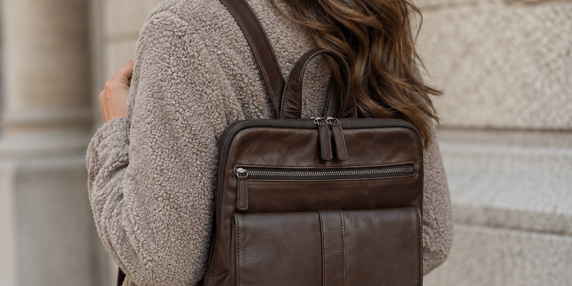 Wax Oil Cowhide Leather Backpack with Adjustable Strap F-9015 - dark brown - Blue Sky Fashions &amp; Lingerie