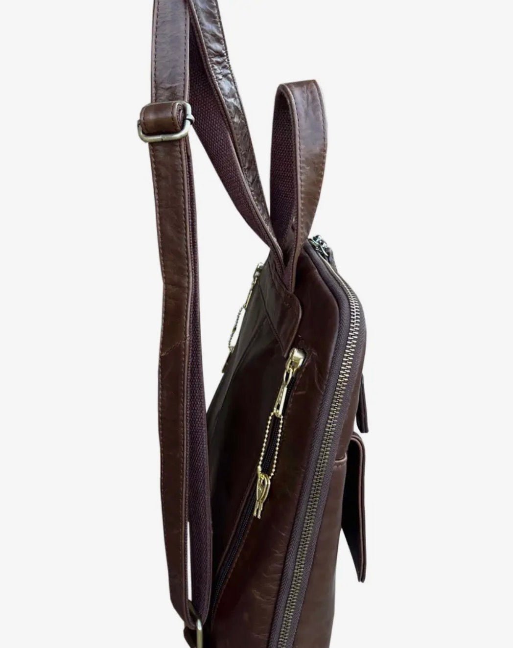 Wax Oil Cowhide Leather Backpack with Adjustable Strap F-9015 - dark brown - Blue Sky Fashions & Lingerie