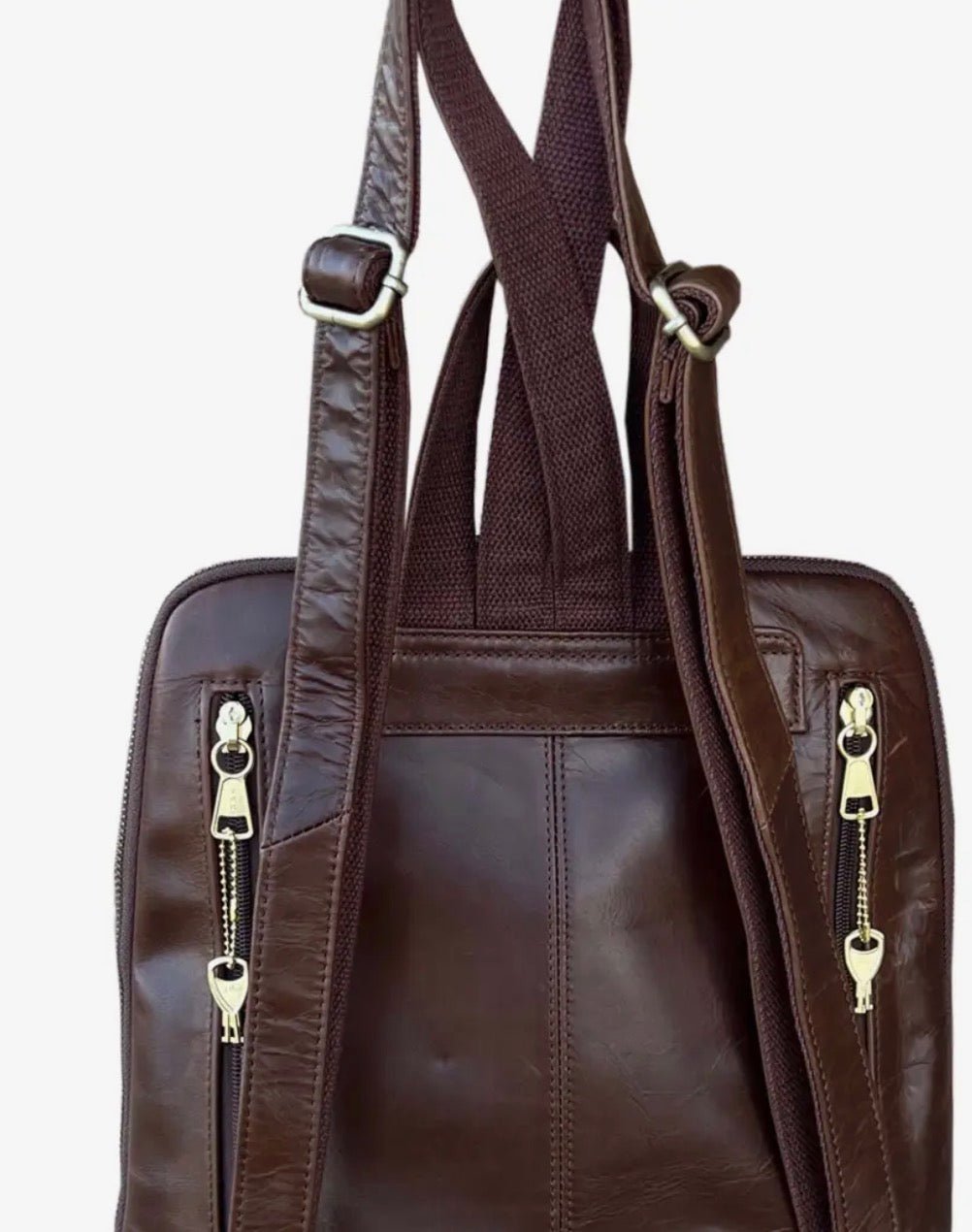 Wax Oil Cowhide Leather Backpack with Adjustable Strap F-9015 - dark brown - Blue Sky Fashions & Lingerie