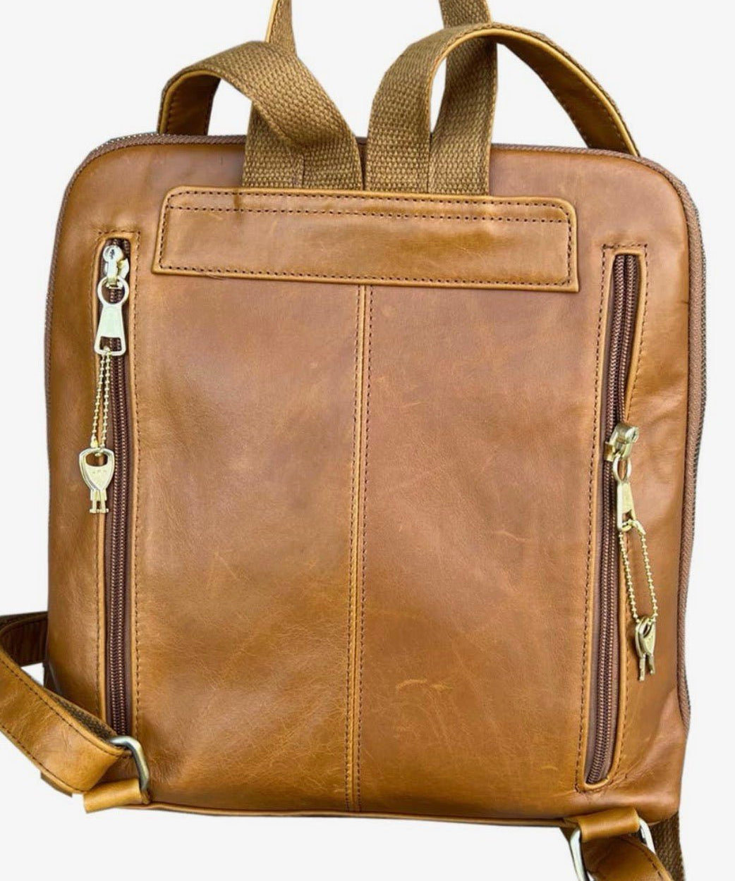 Wax Oil Cowhide Leather Backpack with Adjustable Strap F-9015 - light brown - Blue Sky Fashions & Lingerie