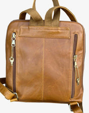 Wax Oil Cowhide Leather Backpack with Adjustable Strap F-9015 - light brown - Blue Sky Fashions & Lingerie