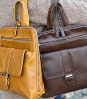 Wax Oil Cowhide Leather Backpack with Adjustable Strap F-9015 - light brown - Blue Sky Fashions & Lingerie