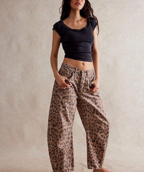 We The Free Good Luck Printed Barrel Jeans - brown Sugar - Blue Sky Fashions & Lingerie