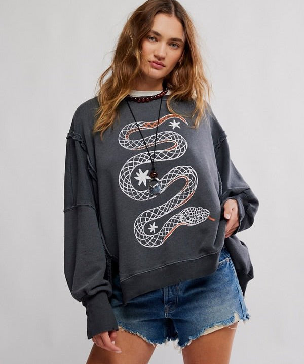 We The Free Graphic Camden Pullover - Snake - Blue Sky Fashions & Lingerie