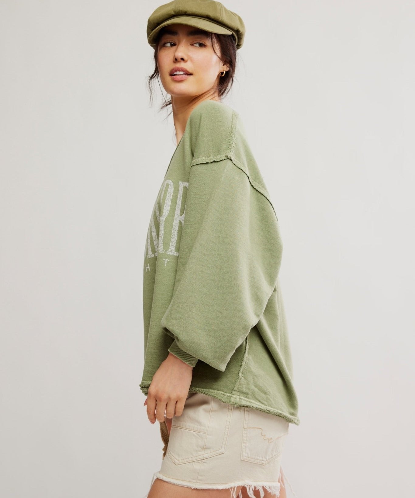 We The Free Venice V - Neck Sweatshirt - graphic oil green - Blue Sky Fashions & Lingerie