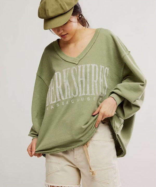 We The Free Venice V - Neck Sweatshirt - graphic oil green - Blue Sky Fashions & Lingerie