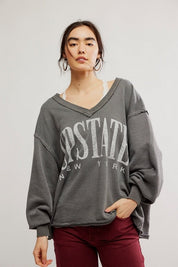 We The Free Venice V - Neck Sweatshirt - washed black combo - Blue Sky Fashions & Lingerie