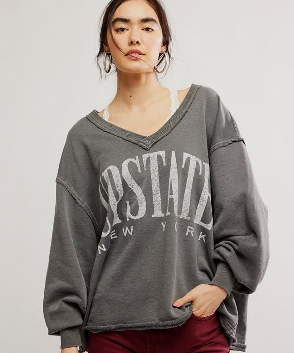 We The Free Venice V - Neck Sweatshirt - washed black combo - Blue Sky Fashions & Lingerie