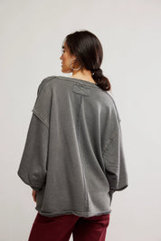 We The Free Venice V - Neck Sweatshirt - washed black combo - Blue Sky Fashions & Lingerie