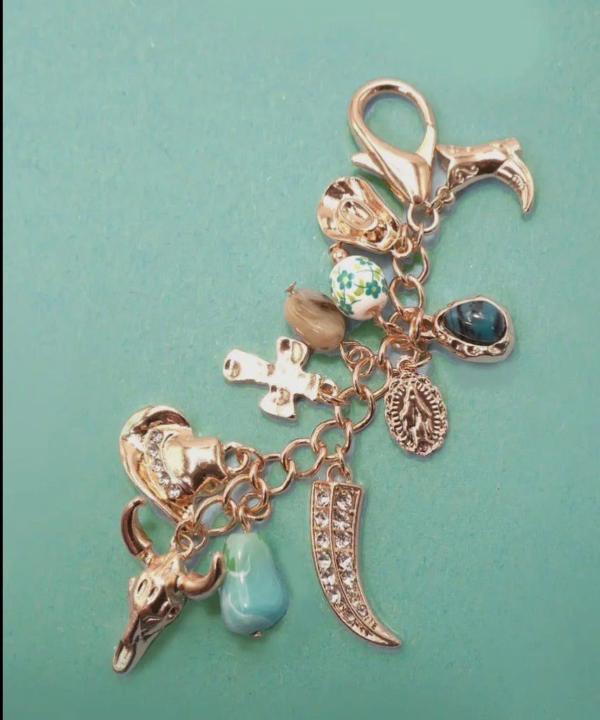Western Porcelain Cross Boot Cowboy Hat Bag Charm - Blue Sky Fashions & Lingerie