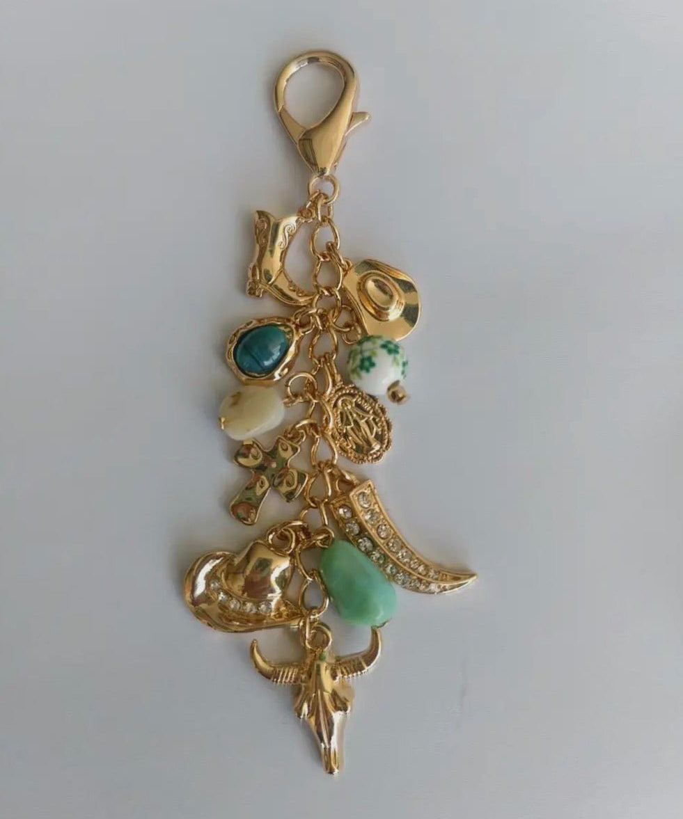 Western Porcelain Cross Boot Cowboy Hat Bag Charm - Blue Sky Fashions & Lingerie