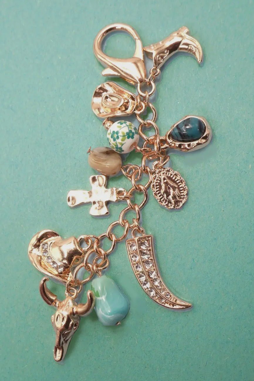 Western Porcelain Cross Boot Cowboy Hat Bag Charm - Blue Sky Fashions & Lingerie