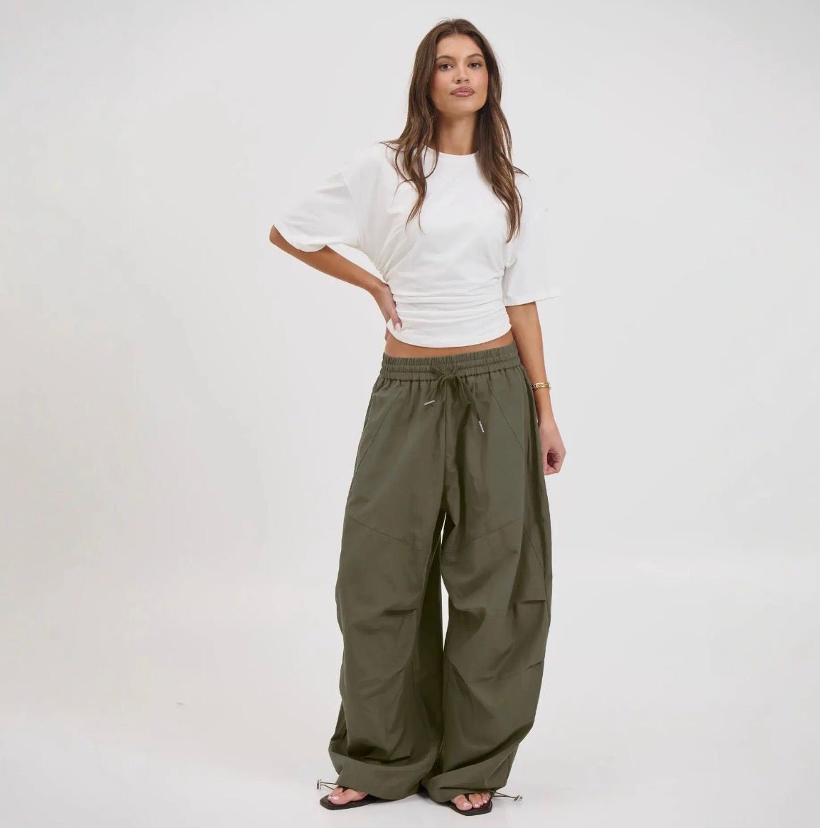 Womens Parachute Cargo Pants - Olive - Blue Sky Fashions & Lingerie