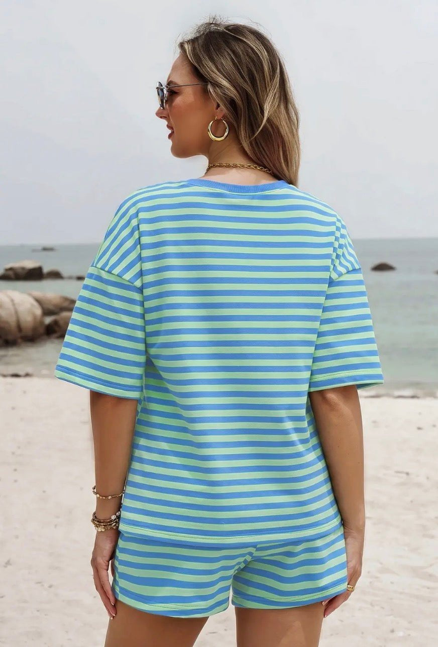 Women’s Striped Cotton Pullover Short 2 Pc Sets - Blue Sky Fashions & Lingerie