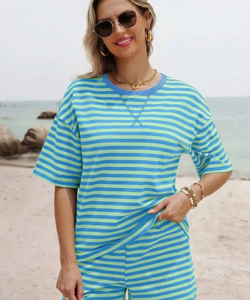 Women’s Striped Cotton Pullover Short 2 Pc Sets - Blue Sky Fashions & Lingerie