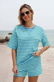 Women’s Striped Cotton Pullover Short 2 Pc Sets - Blue Sky Fashions & Lingerie