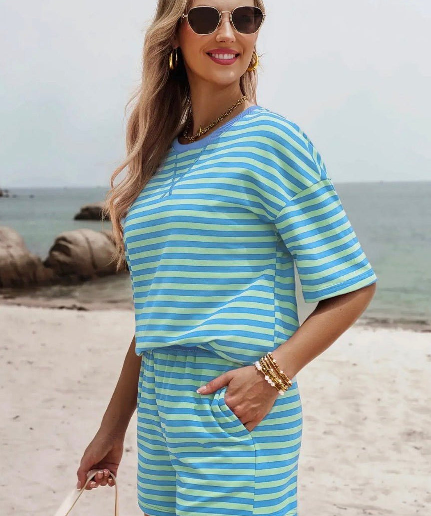 Women’s Striped Cotton Pullover Short 2 Pc Sets - Blue Sky Fashions & Lingerie