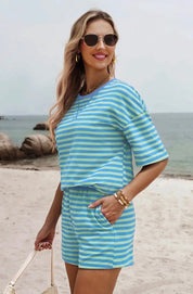 Women’s Striped Cotton Pullover Short 2 Pc Sets - Blue Sky Fashions & Lingerie