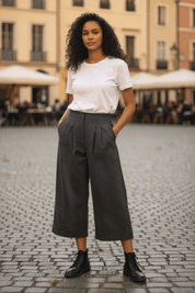 Woven cropped pants - black melange - Blue Sky Fashions & Lingerie