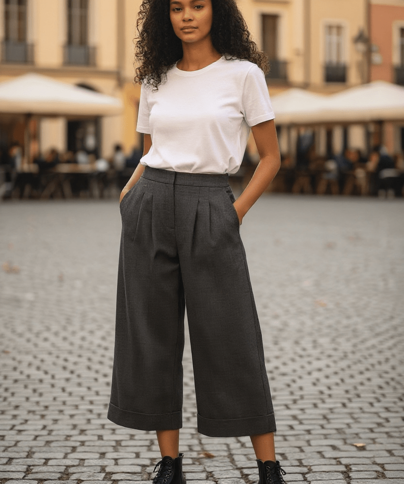 Woven cropped pants - black melange - Blue Sky Fashions & Lingerie