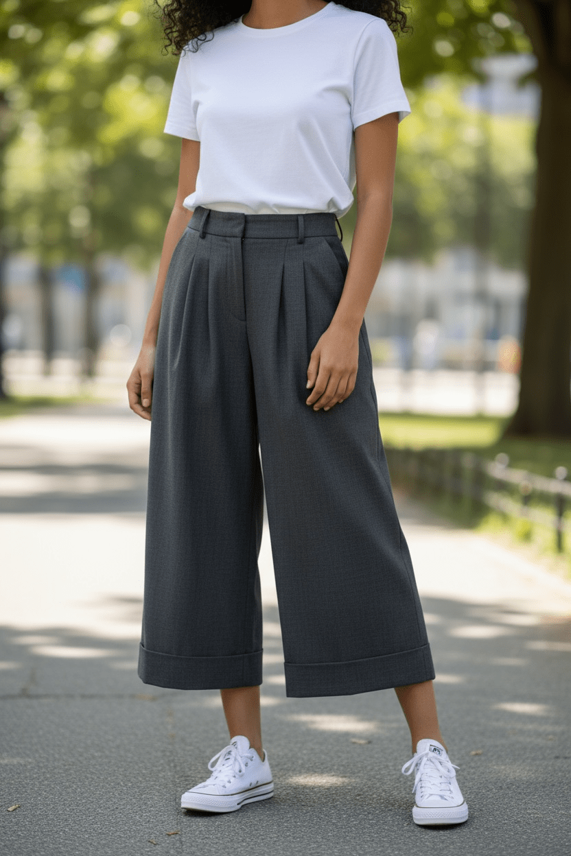 Woven cropped pants - black melange - Blue Sky Fashions & Lingerie