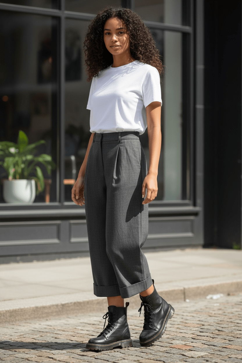 Woven cropped pants - black melange - Blue Sky Fashions & Lingerie