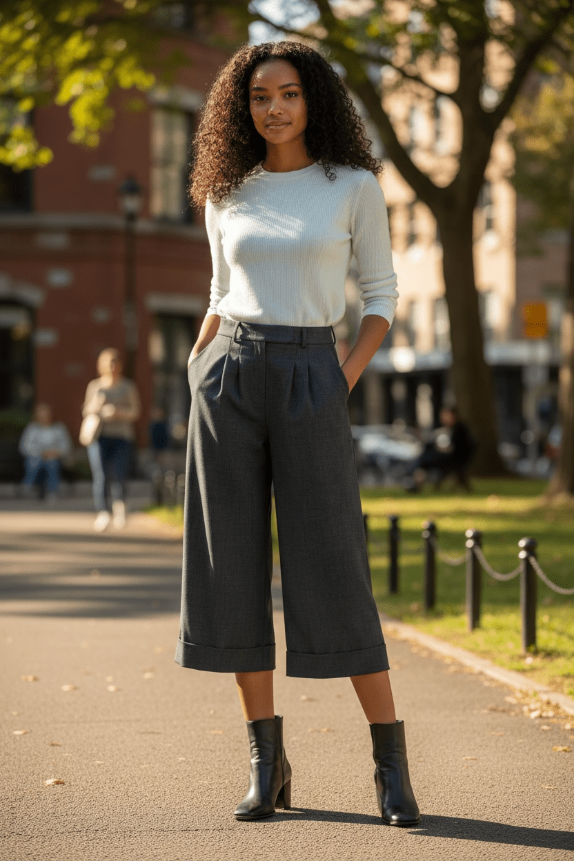 Woven cropped pants - black melange - Blue Sky Fashions & Lingerie