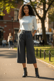 Woven cropped pants - black melange - Blue Sky Fashions & Lingerie