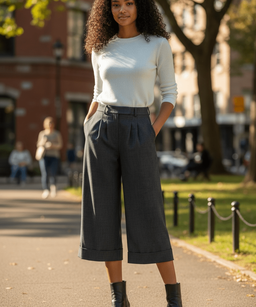 Woven cropped pants - black melange - Blue Sky Fashions & Lingerie
