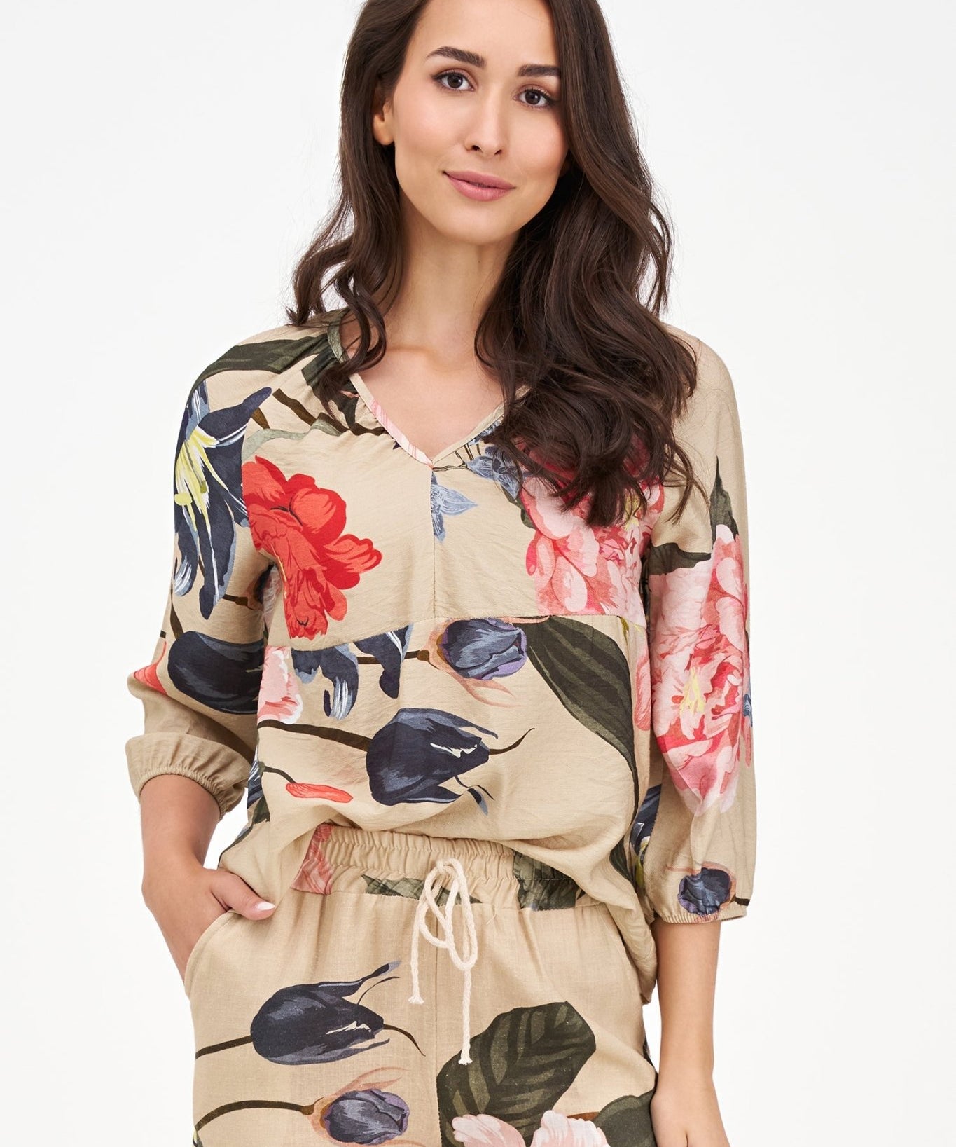 Woven Floral Blouse - Oat Blossom - Blue Sky Fashions & Lingerie