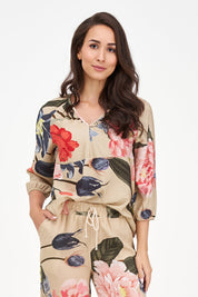 Woven Floral Blouse - Oat Blossom - Blue Sky Fashions & Lingerie