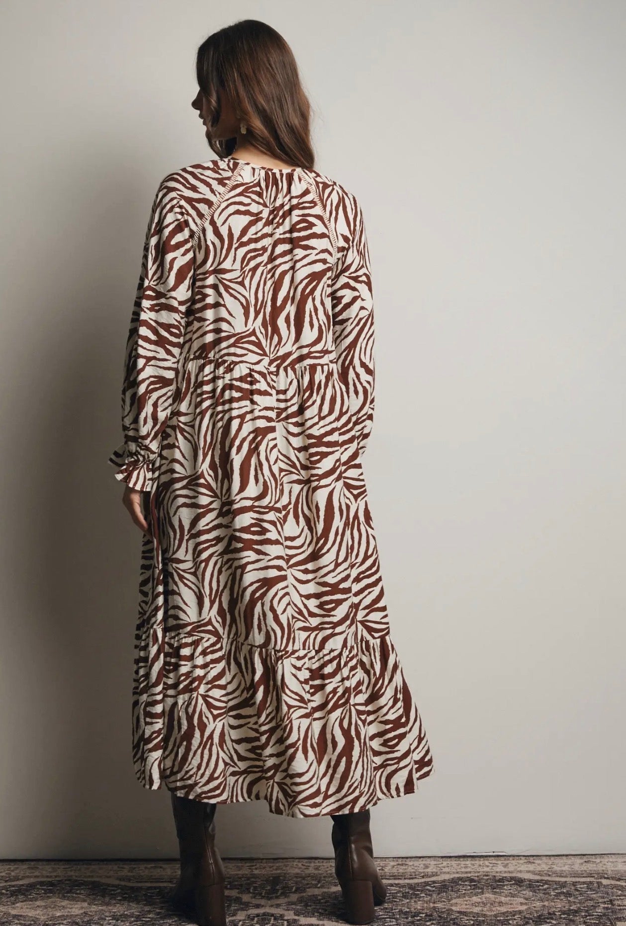 Zebra Print Tiered Maxi Dress - Blue Sky Fashions & Lingerie