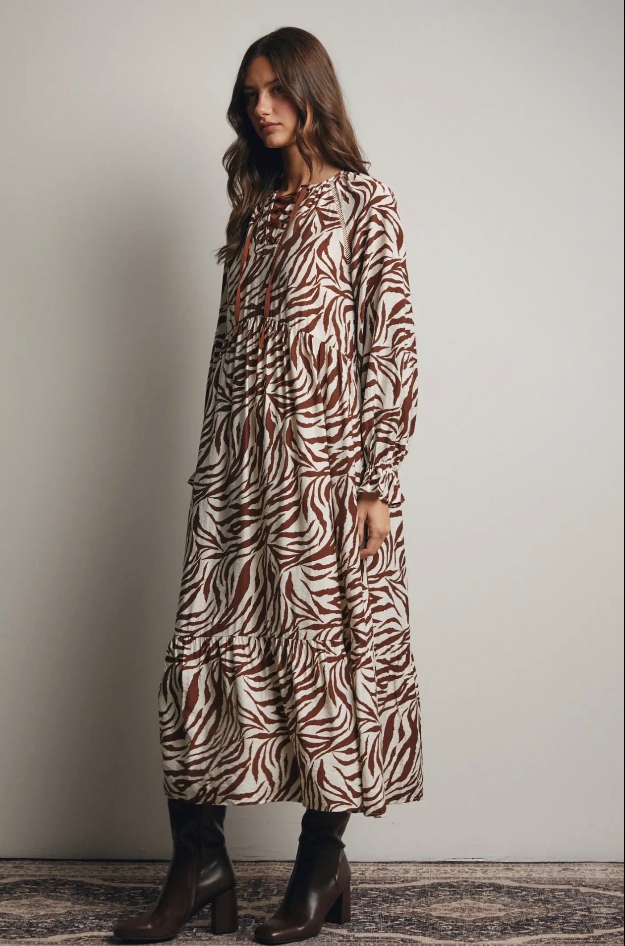 Zebra Print Tiered Maxi Dress - Blue Sky Fashions & Lingerie
