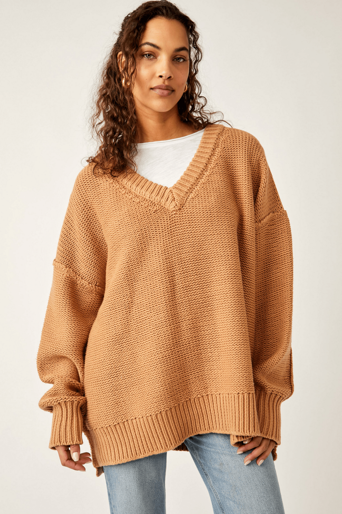 Alli V Neck Sweater - Camel - Blue Sky Clothing & Lingerie