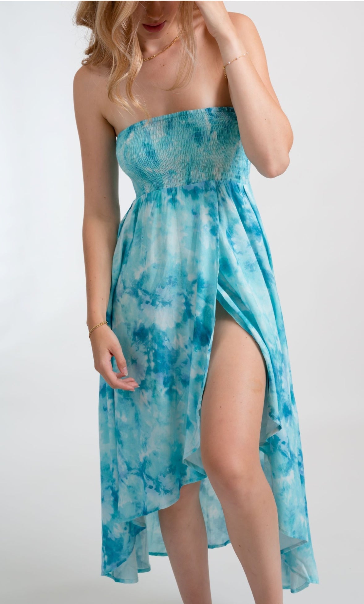 Aquarelle Convertible Bandeau Dress - Aquamarine print · Blue Sky
