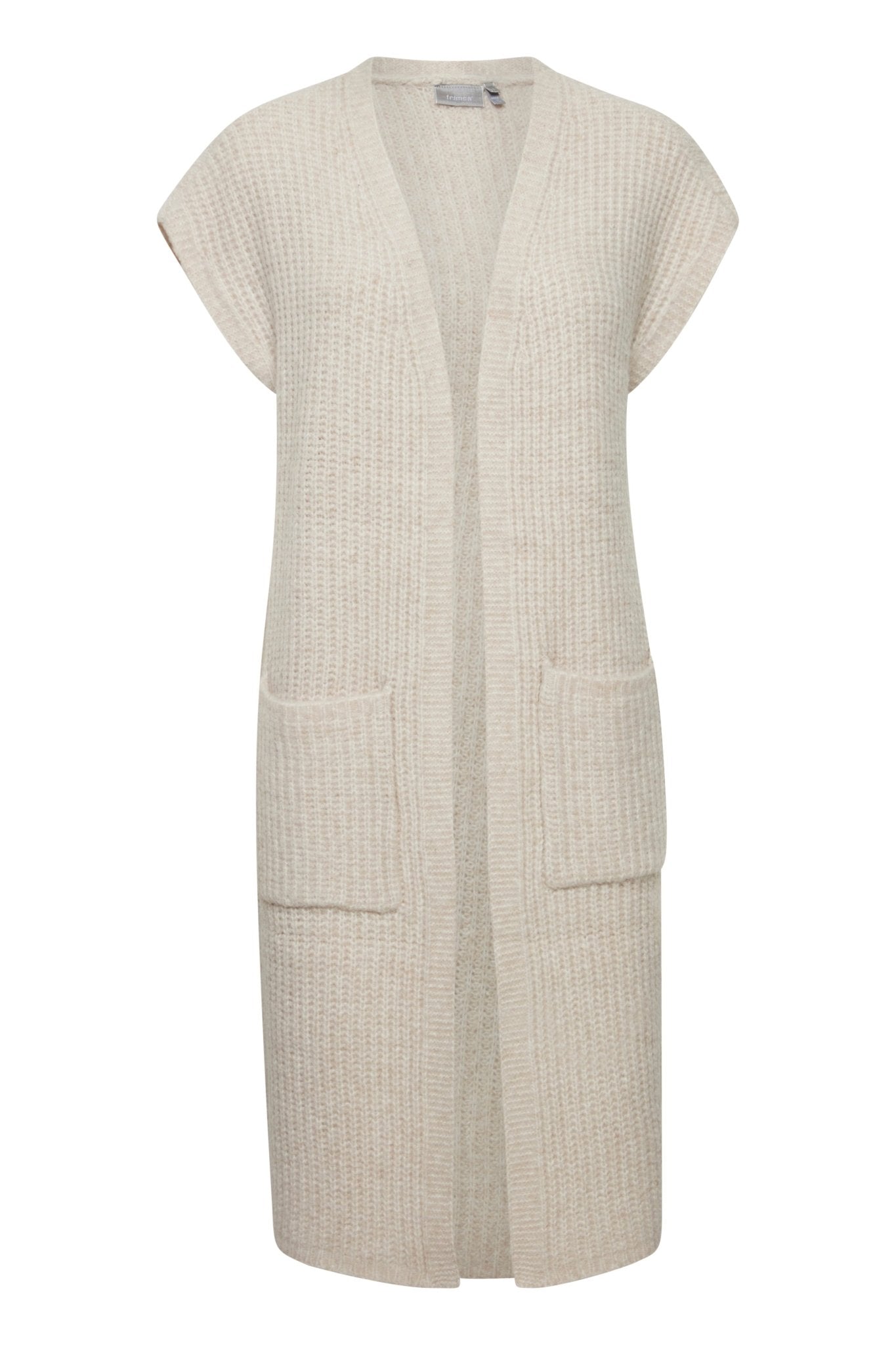 Beverly long knit vest by Fransa - limestone - Blue Sky Fashions & Lingerie