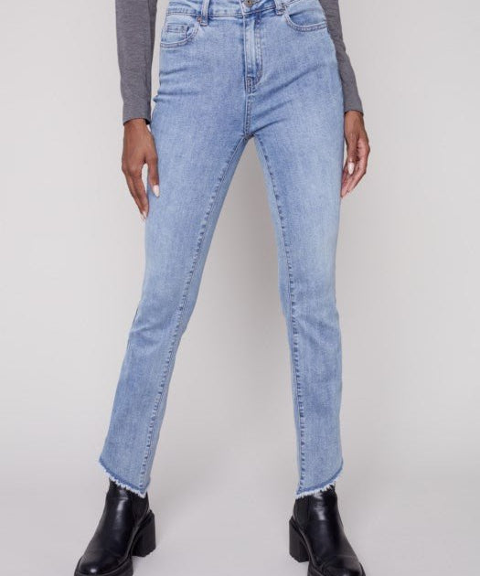 Bootcut Jeans with Asymmetrical Fringed Hem - Blue Jean - Blue Sky Clothing & Lingerie