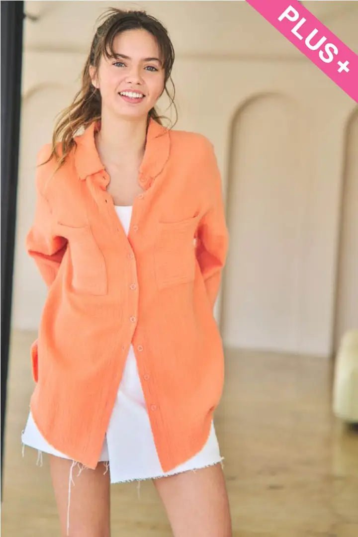 Button Down Shirt - Orange - Blue Sky Clothing & Lingerie