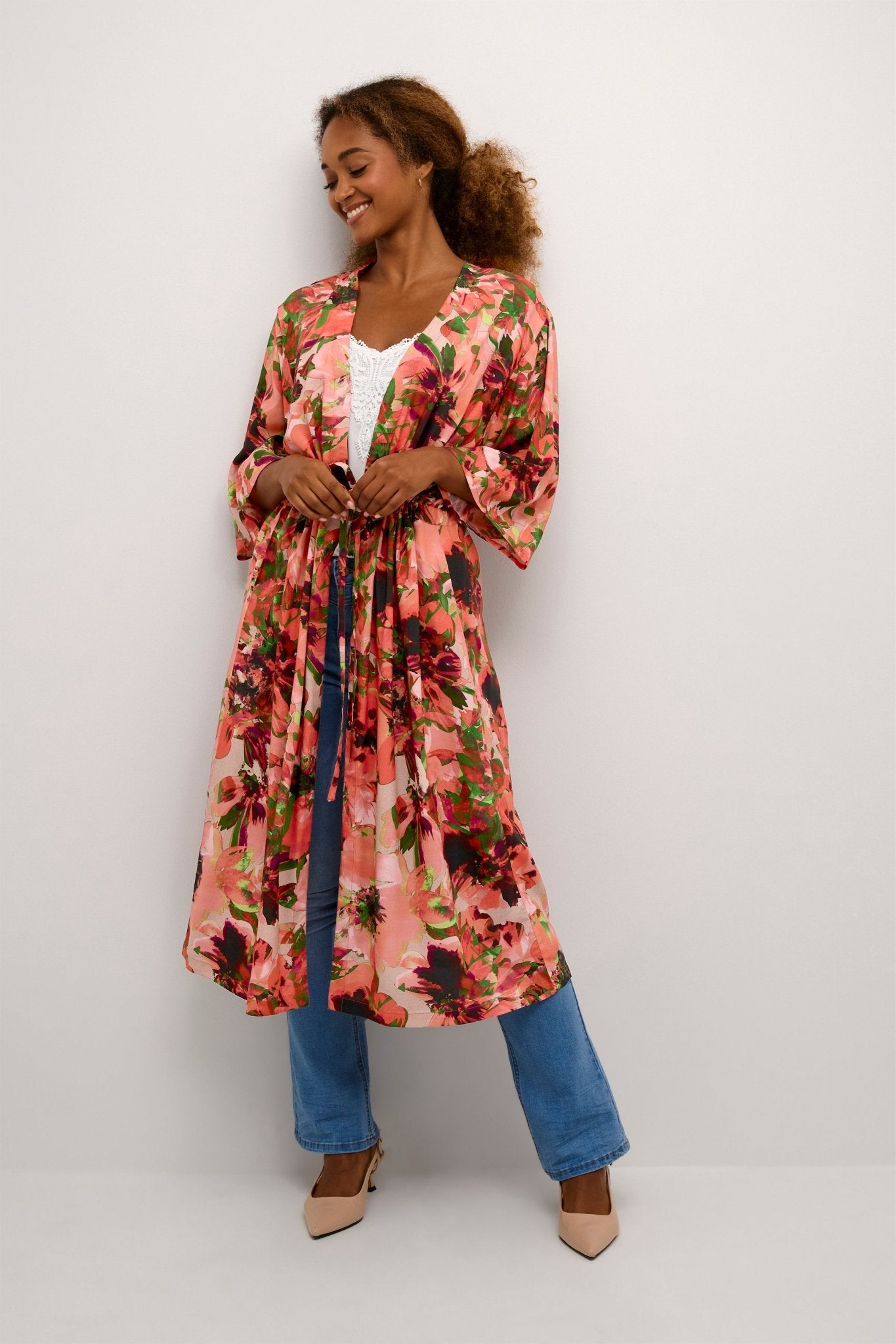 Cania Kimono by Cream - Peach flower print - Blue Sky Fashions & Lingerie
