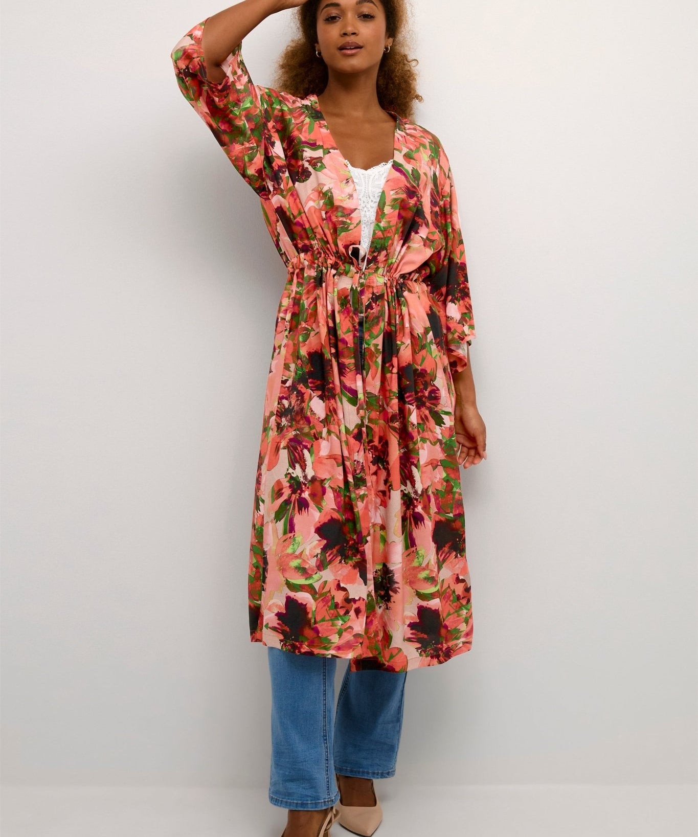 Cania Kimono by Cream - Peach flower print - Blue Sky Fashions & Lingerie