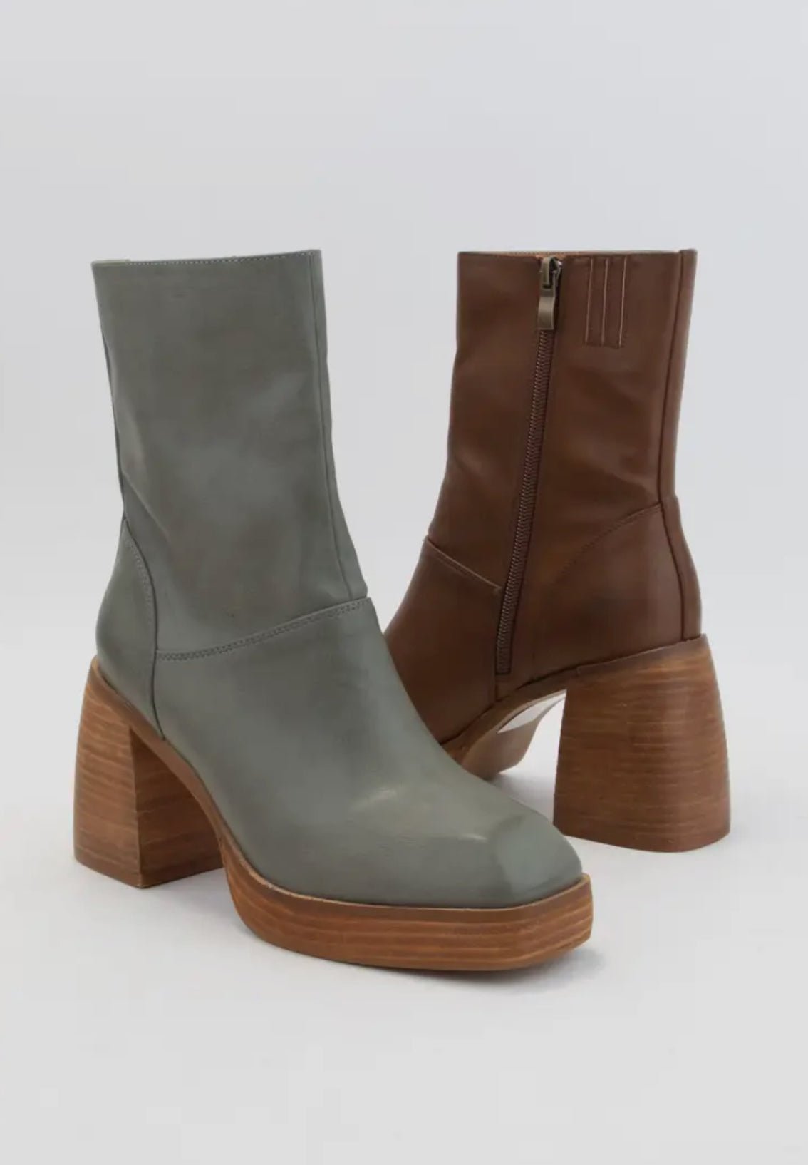 Chunky Angular toe platform boots - moss - Blue Sky Fashions & Lingerie